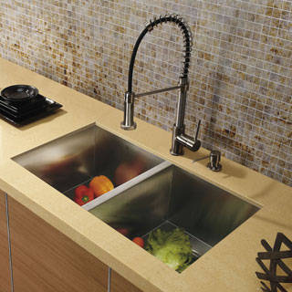 Vigo Undermount Stainless Steel Kitchen Sink Faucet/Dispenser