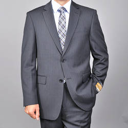 Men's Black Wool/ Silk Pinstripe Suit