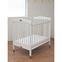 Folding White Wooden Compact Crib with 3-inch Mattress