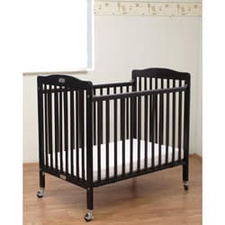 Folding Cherry Wooden Compact Crib with 3-inch Mattress