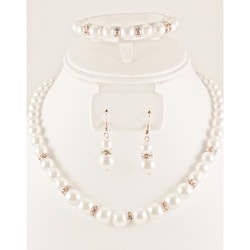White Glass Pearl Bead and Crystal Rhinestone Jewelry Set
