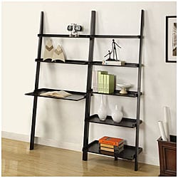 Black 5-tier 2-piece Leaning Ladder Shelf with Laptop Desk Set