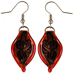 Murano Inspired Glass Red Twisted Leaf Earrings
