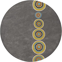 Hand-tufted Contemporary Multi Colored Circles Geometric Dazed New Zealand Wool Rug (3' Round)