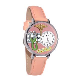 Whimsical Women's Nurse 2 Theme Pink Leather Strap Watch