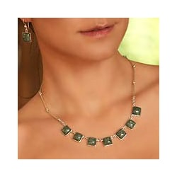 Love's Riches Modern Square Cut Bezel Set Green Jade Pendants on 925 Sterling Silver Chain Womens Collar Necklace (Guatemala)