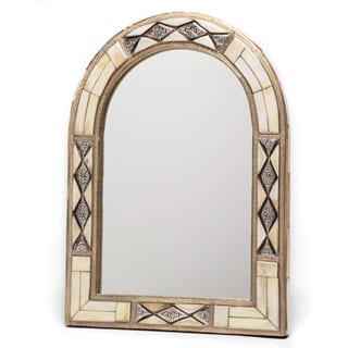 17-Inch x 13-Inch Hand-Carved Bone Moroccan Mirror (Morocco)