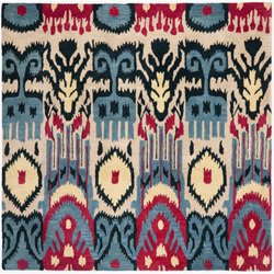 Safavieh Handmade Ikat Beige/ Blue Wool Rug (6' Square)