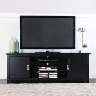 Black 70-inch Wood TV Stand with Sliding Doors