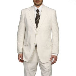 Adolfo Men's Tan/ White Seersucker Suit