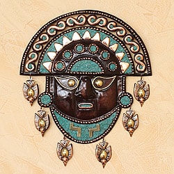 Handmade Bronze and Copper 'Mighty Moche' Mask (Peru)