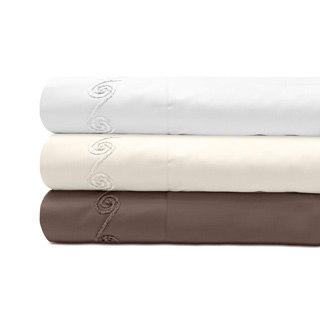 Grand Luxe 800TC Egyptian Cotton Sateen Deep Pocket Sheet Set w/ Chenille Embroidered Swirl Design