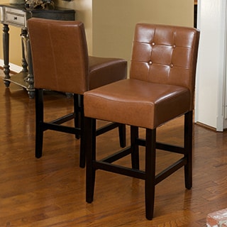 Tate 26-inch Tufted Leather Counter Stools (Set of 2) by Christopher Knight Home