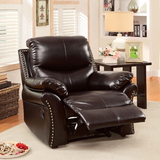 Furniture of America Dudley Bonded Leather Match Recliner with Nailhead Trim