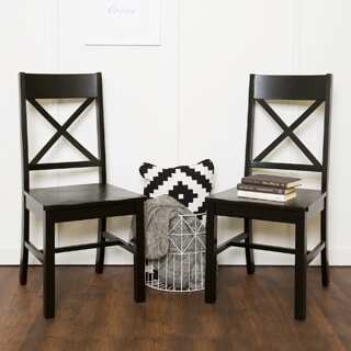 Black Solid Wood Set of 2 Dining Chairs