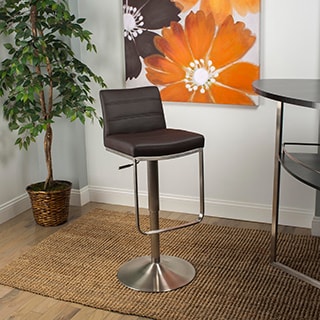 Brushed Stainless Steel Adjustable Height Swivel Bar Stool with Round Base