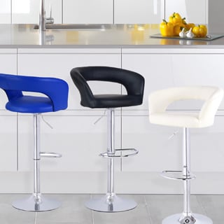 Adeco Leatherette Adjustable Low Back Chrome Base Barstool Chair (Set of 2)