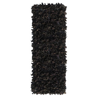 Leather Shagg Black Area Rug (2' x 6 ')