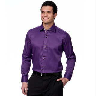 Domani Blue Luxe Men's Purple/ Floral Trim Button-down Dress Shirt