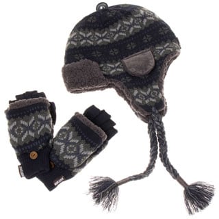 Muk Luks Men's Trapper Hat and Flip Mitten Set