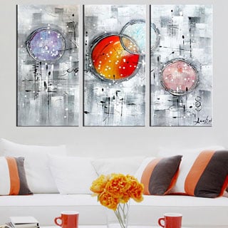 Burst Your Bubble' 3-piece Hand-painted Textured Oil on Canvas Art-Textured Oil Painting-