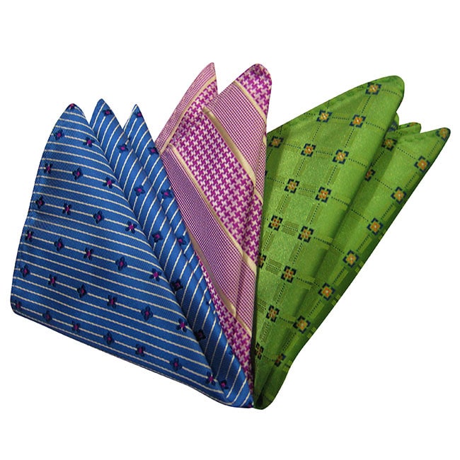 Dmitry Men's Italian Silk Pocket Squares (Pack of 3)