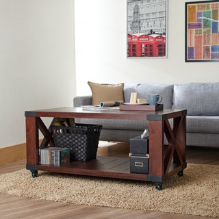 Furniture of America Lausen Mobile Plank Coffee Table