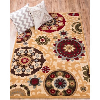 Well Woven Sublime Lines Pop Suzani Floral Ivory, Red, Blue, Green, and Beige Polypropylene Rug (7'10 x 10'6 )