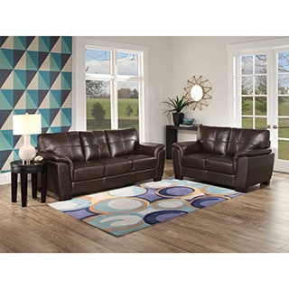 Abbyson 'Belize' Top Grain Brown Leather Sofa and Loveseat