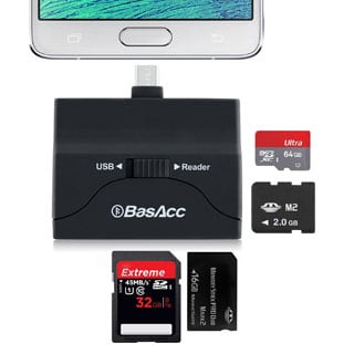 BasAcc Micro USB 2-in-1 OTG/ MicroSD Memory Stick Card Reader Flash Drive Adapter for Samsung Galaxy S6/ Edge