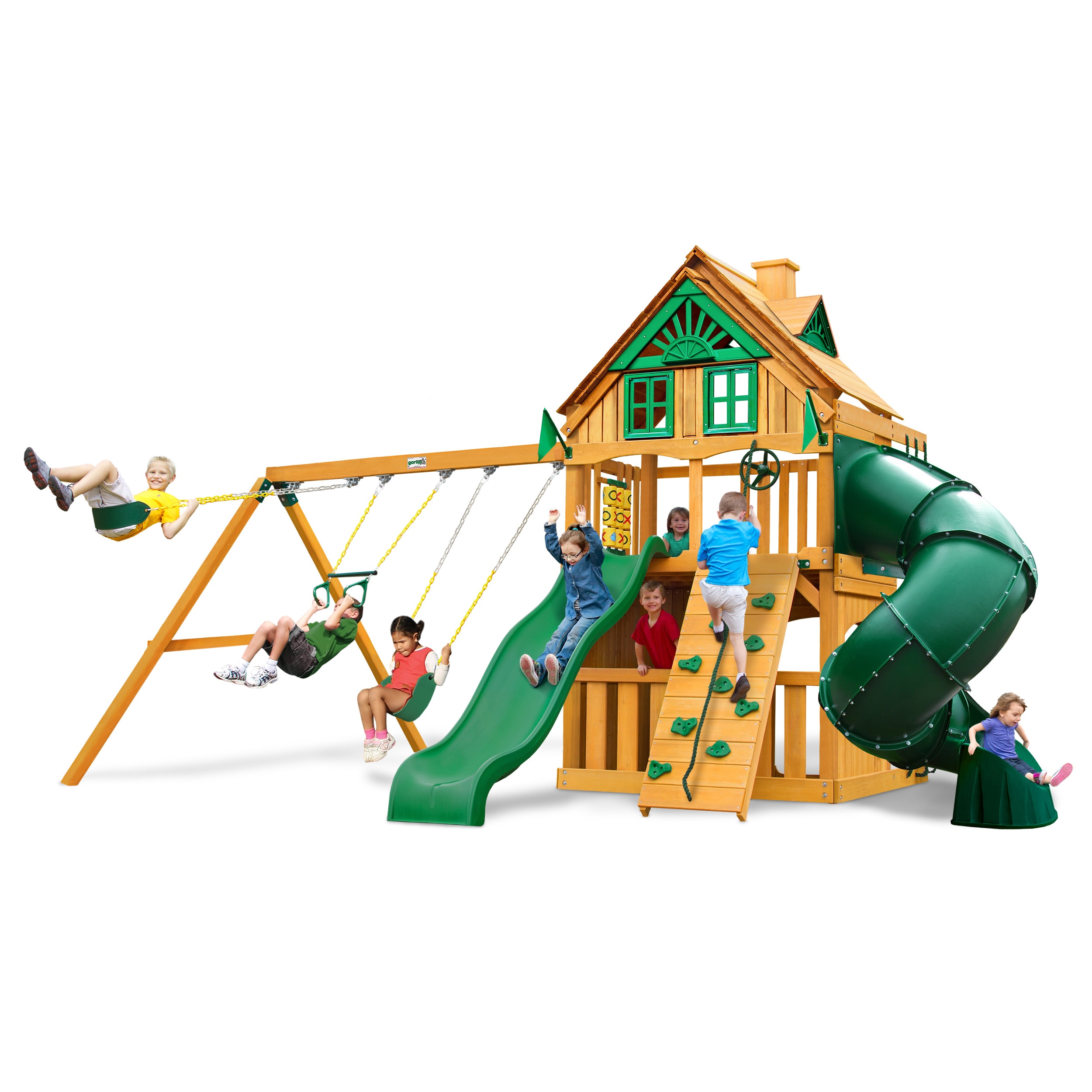 Gorilla Playsets Mountaineer Clubhouse Treehouse Swing Set with Amber Posts