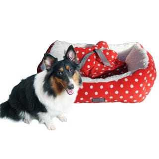 drowzzzy Polka Dots Print 3-piece Plush Bolster Pet Bed, Blanket and Toy Gift Set