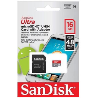 SanDisk Ultra 16GB UHI-I Class 10 Micro SDHC Memory Card