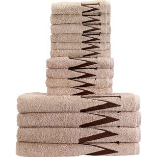 14-piece Linen/ Brown Monogram Towel Set