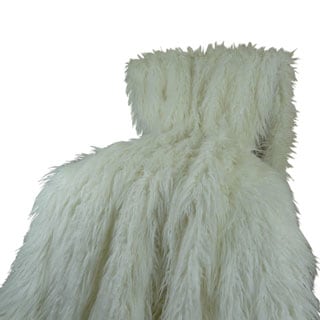 Plutus Luxury White Mongolian Faux Fur Throw Blanket