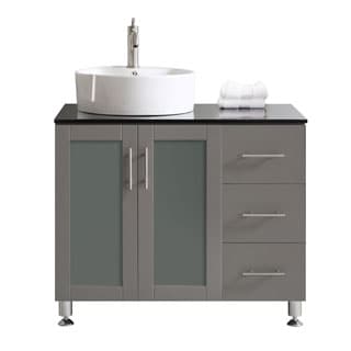 Vinnova Tuscany 36-inch Single Grey Mirrorless Vanity with White Vessel Sink, and Glass Countertop
