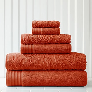 Amraupur Overseas 6-Piece Jacquard/Solid Leaf Swirl Towel Set