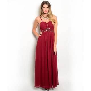 Shop the Trends Women's Spaghetti Strap Embellished Empire Gown