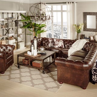 Knightsbridge Tufted Scroll Arm Chesterfield 7-seat L-shaped Sectional by SIGNAL HILLS