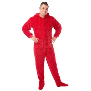 Red Plush Unisex Adult Hoodie Footed Pajamas