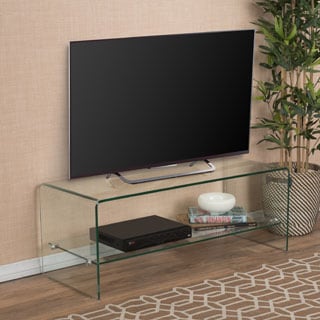 Ramona Glass Entertainment TV Console Stand with Shelf by Christopher Knight Home