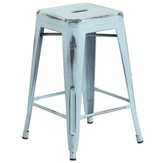 24-inch High Backless Distressed Metal Indoor Counter Height Stool