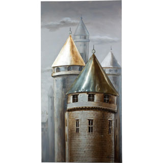 Y-Decor 'Muted Copper and Grey Town of Turrets' Majestic Towers with Copper and Grey Colors Handpainted 3D Effect Canvas Artwork