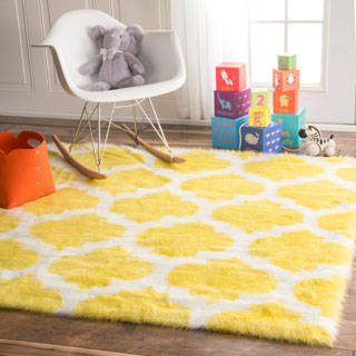 nuLOOM Cozy Soft and Plush Faux Sheepskin Tellis Shag Kids Nursery Yellow Rug (5' Square)