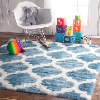 nuLOOM Cozy Soft and Plush Faux Sheepskin Tellis Shag Kids Nursery Blue Rug (5' Square)