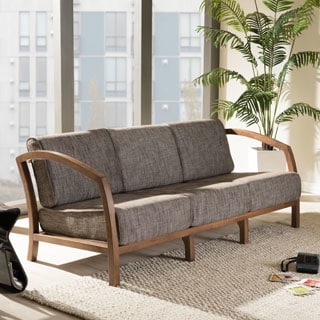 Baxton Studio Velda Modern and Contemporary Walnut Wood Gravel Fabric 3-seater Sofa