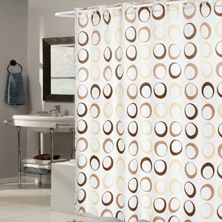 EZ On Brown Circles Fabric Shower Curtain with Built in Hanging Rings