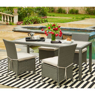 Handy Living Aldrich Grey Indoor/Outdoor 5-piece Rectangle Dining Set with Grey Cushions