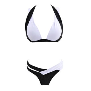 Zodaca Women Black/ White Criss-cross Color Padded Swimwear Bikini Swimsuit