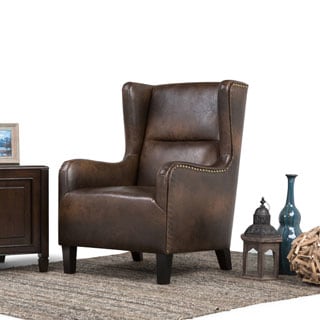 WYNDENHALL Manford Distressed Brown Bonded Leather Wingback Chair